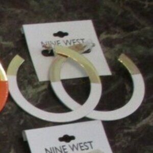 NINE WEST Retro 1980's Inspired Gold White Enamel 3" Hoop Earrings**NEW!